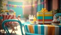 Brightly colored candies and sweet treats abound on a table set for a joyful birthday party, complete - ai generated