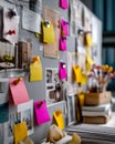 Creative Wall of Ideas Featuring Post-It Notes for Digital Marketing Strategies and Social Media Campaigns Royalty Free Stock Photo