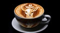Latte art of deer in white mug and saucer