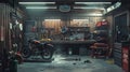 Motorcycle Garage with Tools and Equipment, Generative AI Royalty Free Stock Photo