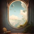 window with surreal and magical landscape ai generated