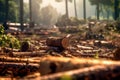 An image showcasing the aftermath of illegal logging, with tree stumps and destruction, highlighting the importance of sustainable Royalty Free Stock Photo