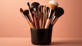 An image showcasing a carefully curated selection of makeup brushes