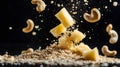 Cashew Nuts  Pineapple Chunks  and Quinoa Falling on Black Background Royalty Free Stock Photo