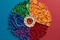 An image showcasing intricate paper quilling artwork in the form of pride symbols, creating a visually appealing representation of