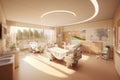 An image showcasing a well-appointed maternity ward with comfortable birthing suites, nurturing staff, and a supportive