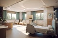 An image showcasing a well-appointed maternity ward with comfortable birthing suites, nurturing staff, and a supportive