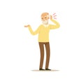 Male Character Old Bad Hearing Colourful vector Toon Cute Illustration