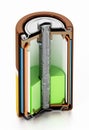 Image showing cross-section of an alcaline battery. 3D illustration