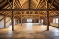 image showing long exposed beams in a renovated barn