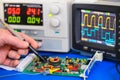 Testing an electronics circuit board Royalty Free Stock Photo