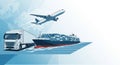 Image showing a truck, a cargo ship and an airplane transportation. For presentations and blogs - AI Generated Royalty Free Stock Photo
