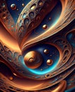 abstract pattern with gold elements on a dark background, fractal art.