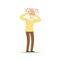 Old Male Character Migraine Headache Colourful Toon Cute Illustration