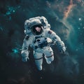 Astronaut adrift in star-filled space background Royalty Free Stock Photo