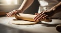 Rolling Dough with Rolling Pin Royalty Free Stock Photo