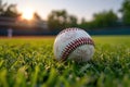 Sunset Baseball on Green Grass Royalty Free Stock Photo