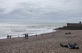 Lying on the beach in Brighton.