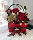 Christmas Flower Basket that Says & x22;MERRY CHRISTMAS& x22; Royalty Free Stock Photo