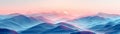 The image shows a beautiful mountain landscape with a soft, pink sky and blue mountains