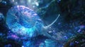 The image shows a beautiful snail with a shiny, blue shell