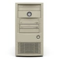 Vintage beige desktop computer tower with front panel drive bays and power button Royalty Free Stock Photo