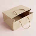 A beige paper bag with gold rope handles Royalty Free Stock Photo