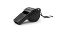 black plastic whistle with lanyard on white Royalty Free Stock Photo