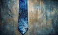 blue tie with white pattern stands out against textured, weathered gray background. Royalty Free Stock Photo