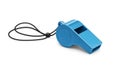 blue whistle with black lanyard on white surface Royalty Free Stock Photo