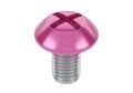 Shiny pink cross-head screw with threaded metal shaft and flat countersunk tip Royalty Free Stock Photo
