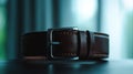 A brown leather belt with a silver buckle. Royalty Free Stock Photo