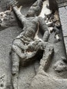 Ellora Cave 16 Basalt Wall Panel with Standing Carved Figures Royalty Free Stock Photo