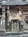 Ellora Cave 16 Basalt Wall Panel with Standing Carved Figures Royalty Free Stock Photo