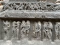 Ellora Cave 16 Basalt Wall Panel with Standing Carved Figures Royalty Free Stock Photo