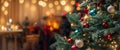 Christmas holiday background. Decorated Christmas tree on blurred background. Beautiful empty Christmas room. Space for your text. Royalty Free Stock Photo