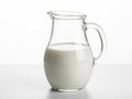 A glass pitcher filled with fresh milk ready for pouring isolated on white background Royalty Free Stock Photo