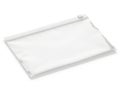 A clear, rectangular plastic tray with a small handle on the top right corner. isolated on white background Royalty Free Stock Photo