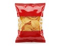 A bag of golden potato chips sealed in a transparent red packet Royalty Free Stock Photo