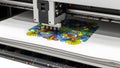 Colorful 3d printed object emerging from a precision printing machine Royalty Free Stock Photo