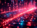 Image shows a close-up of an intricate electronic circuit, filled with red and blue LED lights in a grid pattern Depth