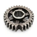 Close-up view of a worn metal gear with hexagonal central hub and missing teeth Royalty Free Stock Photo