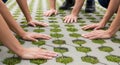 hands on eco-friendly pavement with grass Royalty Free Stock Photo