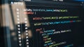 A close-up view of computer code on a screen with a focus on solidity programming language. Royalty Free Stock Photo