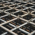 A close-up view of a metal grid structure with rebar and wire ties Royalty Free Stock Photo