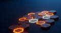 glowing hexagonal grid on dark surface design Royalty Free Stock Photo