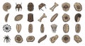 Collection of fossil illustrations on white background Royalty Free Stock Photo