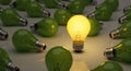 one bright idea amidst many green lightbulbs Royalty Free Stock Photo