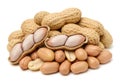 Assorted peanuts and shelled almonds displayed together on a plain background Royalty Free Stock Photo