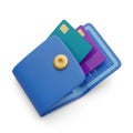 A blue wallet holding multiple cards and a coin slot button Royalty Free Stock Photo